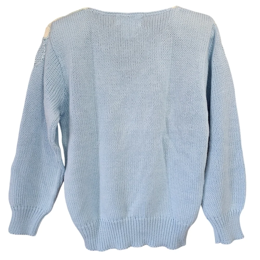 Maurada Vintage Blue White Pastel Flower On Shoulder Sweater With Shoulder Pads - Picture 5 of 8